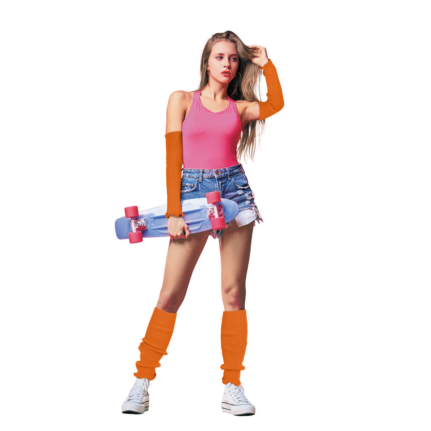 MANCHETTES/GUETRES TRICOT ORANGE FLUO X2