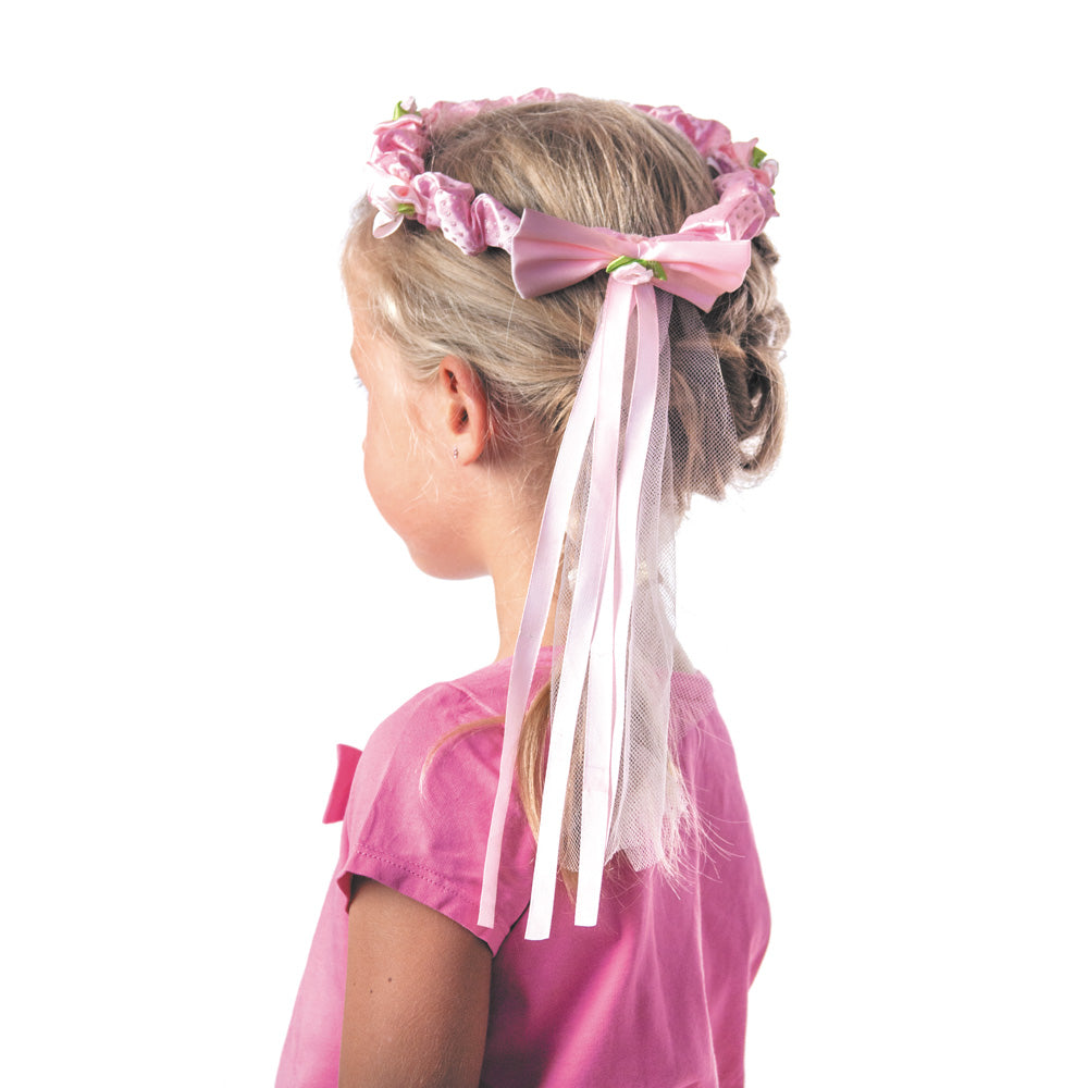 COURONNE FLEUR ROSE AVEC RUBAN