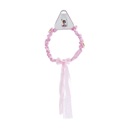 COURONNE FLEUR ROSE AVEC RUBAN