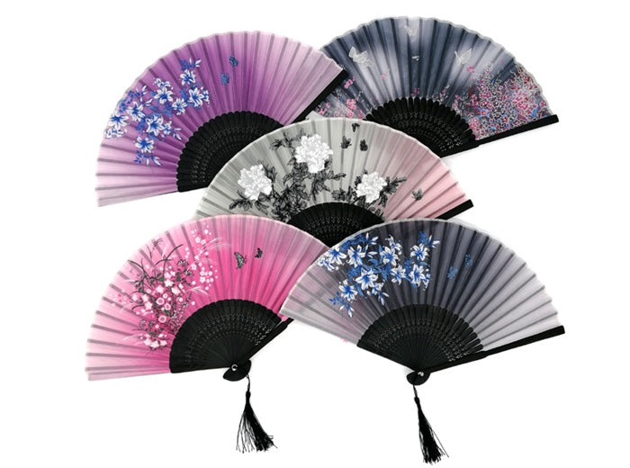 éventail en bambou avec motifs asiatiques mix 21cm