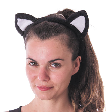 SERRE TÊTE CHAT BLANC ET NOIR VELOURS