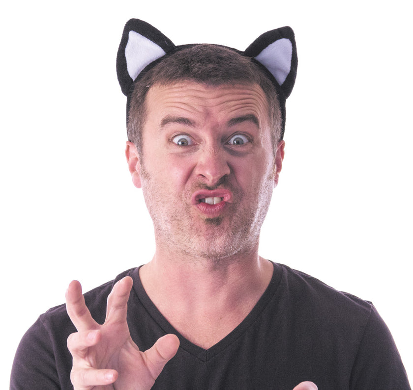 SERRE TÊTE CHAT BLANC ET NOIR VELOURS