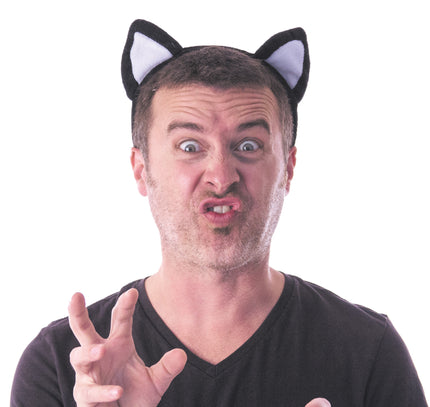SERRE TÊTE CHAT BLANC ET NOIR VELOURS