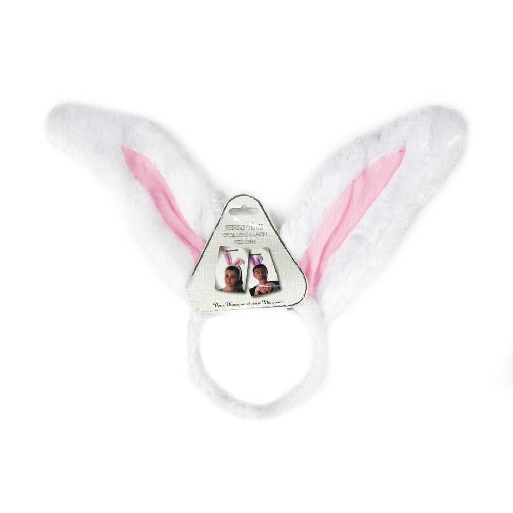 SERRE TÊTE OREILLE DE LAPIN BLANC ET ROSE PELUCHE