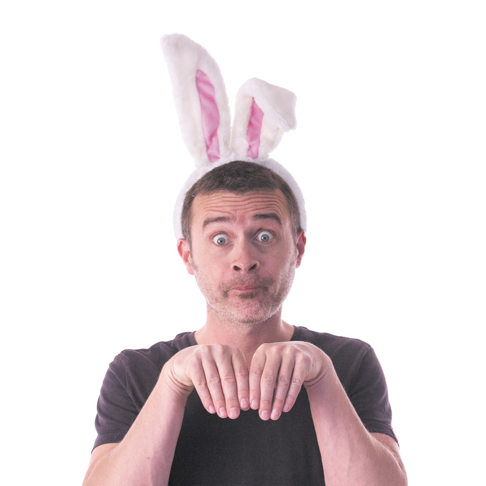 SERRE TÊTE OREILLE DE LAPIN BLANC ET ROSE PELUCHE