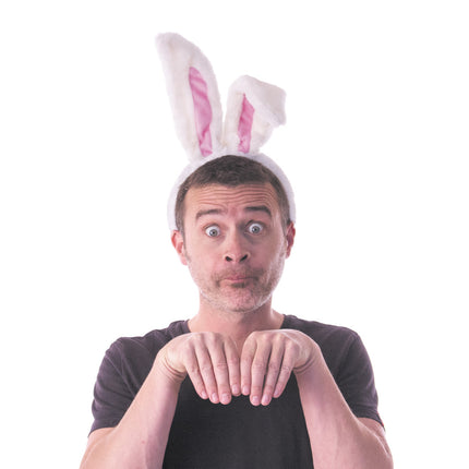 SERRE TÊTE OREILLE DE LAPIN BLANC ET ROSE PELUCHE