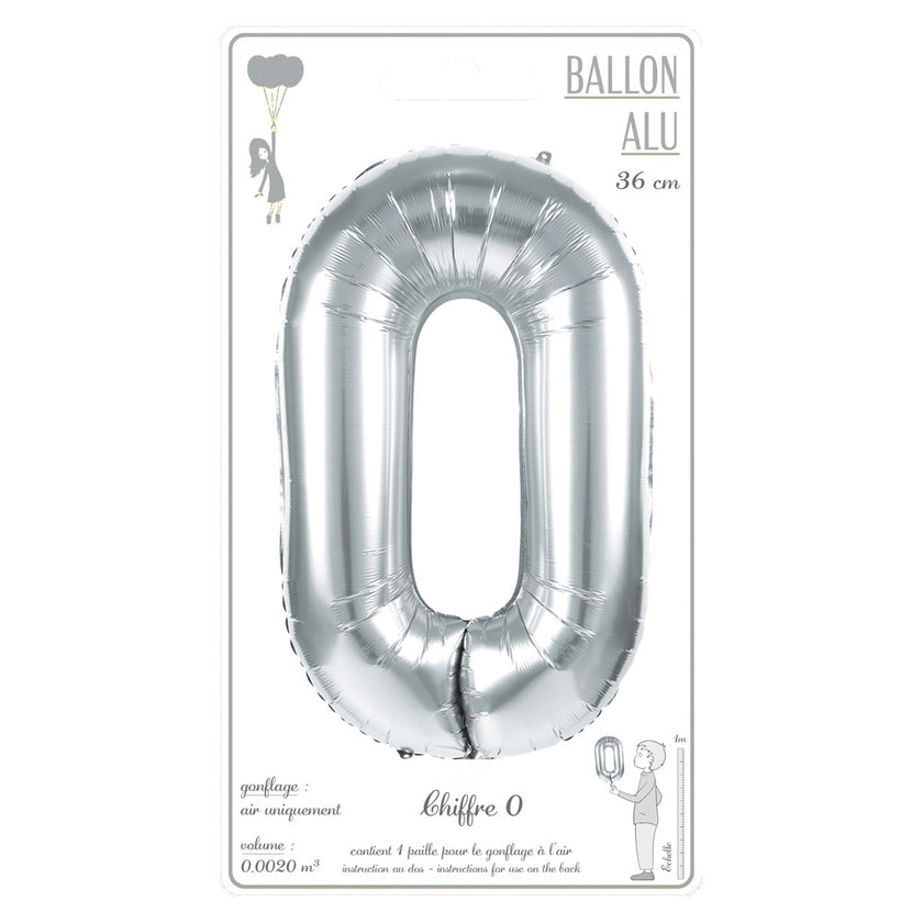 BALLON MYLAR CHIFFRE 0 ARGENT 36CM
