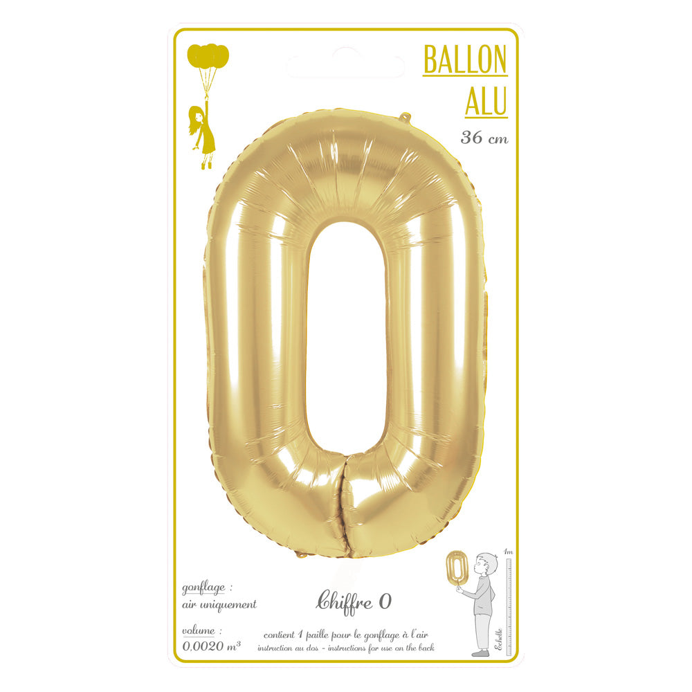 BALLON MYLAR CHIFFRE 0 OR 36CM