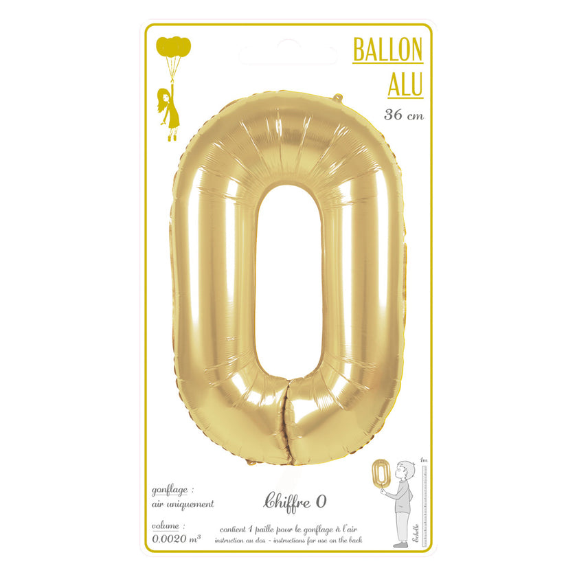 BALLON MYLAR CHIFFRE 0 OR 36CM