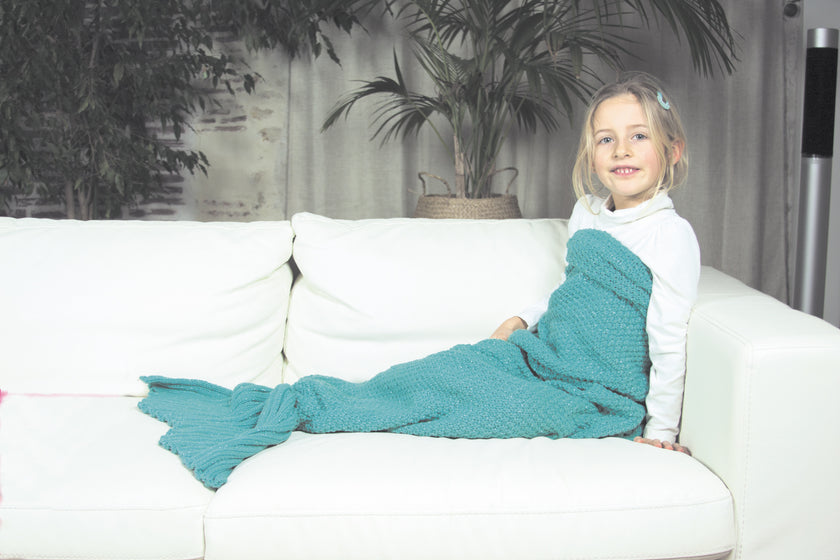 PLAID EN CROCHET QUEUE DE SIRÈNE VERT D EAU