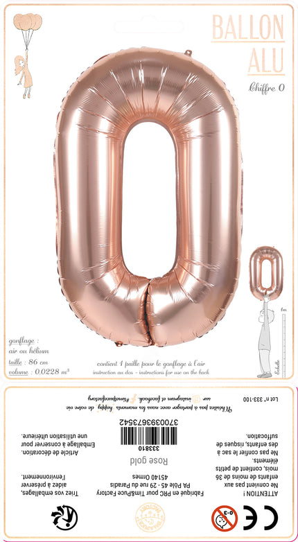 BALLON MYLAR CHIFFRE 0 ROSE GOLD 86CM