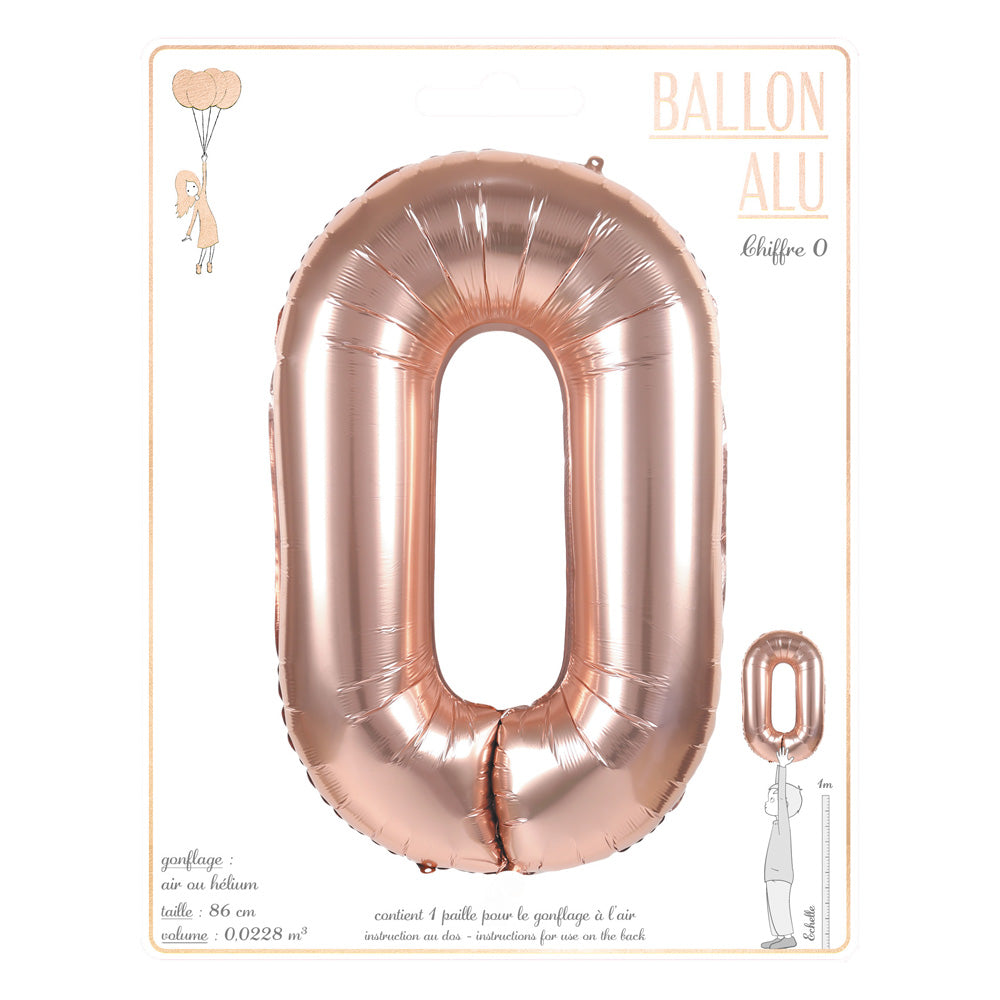 BALLON MYLAR CHIFFRE 0 ROSE GOLD 86CM