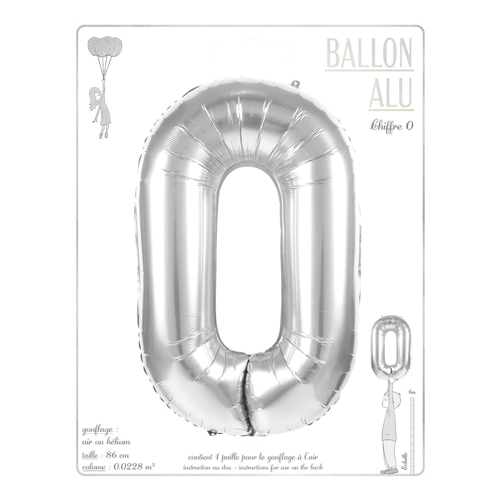 BALLON MYLAR CHIFFRE 0 ARGENT 86CM
