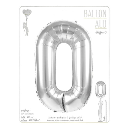 BALLON MYLAR CHIFFRE 0 ARGENT 86CM