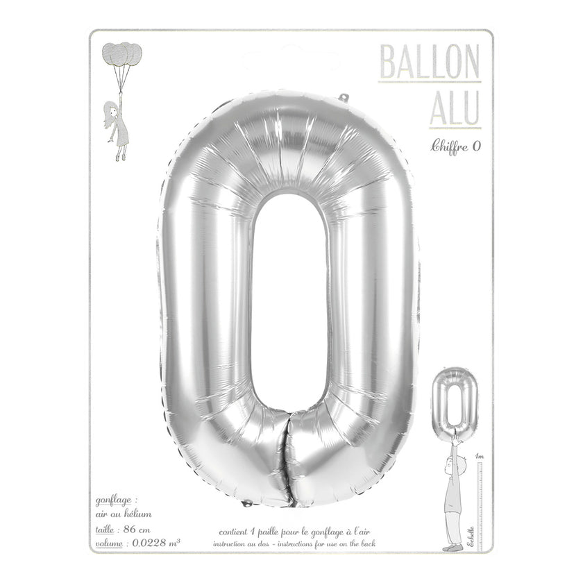 BALLON MYLAR CHIFFRE 0 ARGENT 86CM
