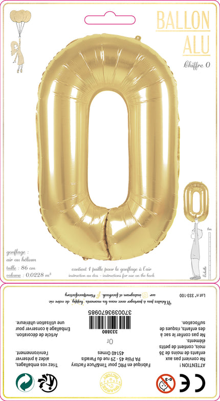 BALLON MYLAR CHIFFRE 0 OR 86CM