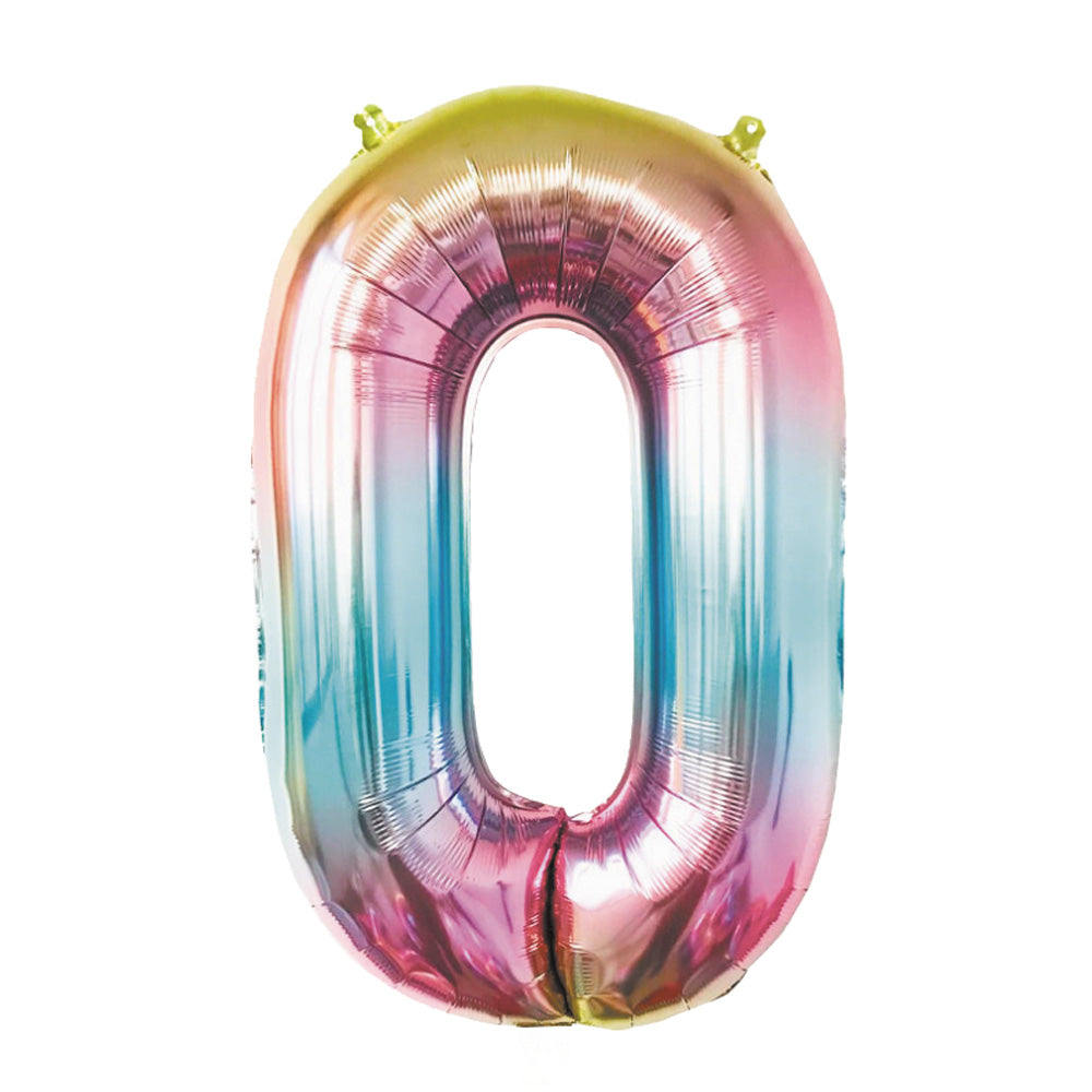 BALLON MYLAR CHIFFRE 0 IRISE PASTEL 36CM