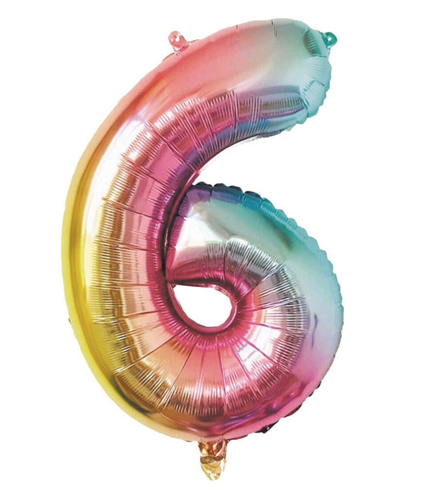 BALLON MYLAR CHIFFRE 6 IRISE PASTEL 36CM