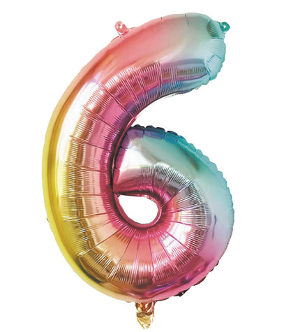 BALLON MYLAR CHIFFRE 6 IRISE PASTEL 36CM
