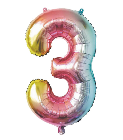 BALLON MYLAR CHIFFRE 3 IRISE PASTEL 86CM