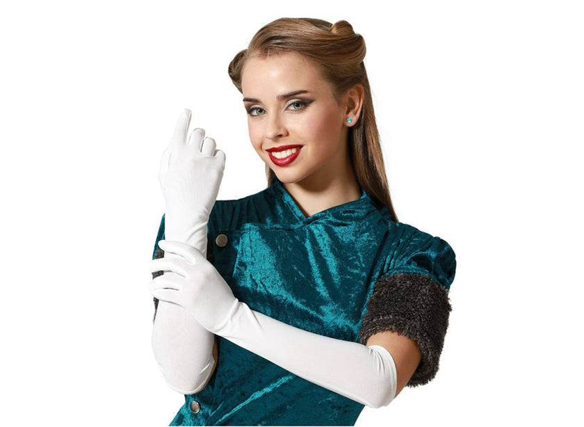 paire de gants lisses longs blanc 40cm