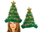 bonnet de noël sapin vert avec étoile et guirlande or adulte