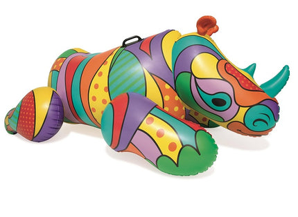rhinocéros gonflable chevauchable motifs pop art 2.01x1.02m