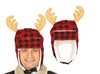 bonnet de noël à carreaux rouge avec bois de renne adulte