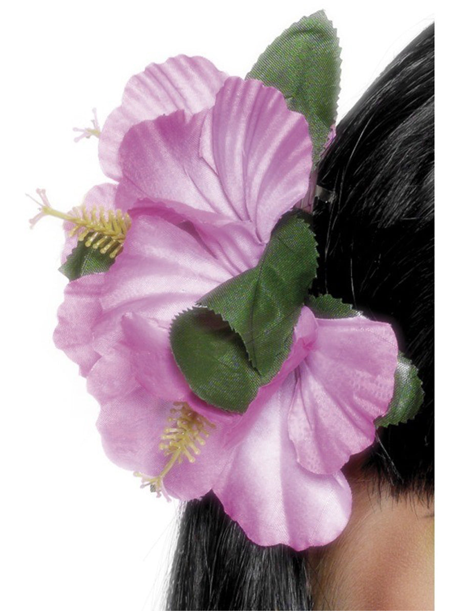Pince à cheveux avec une fleure hawaïenne rose