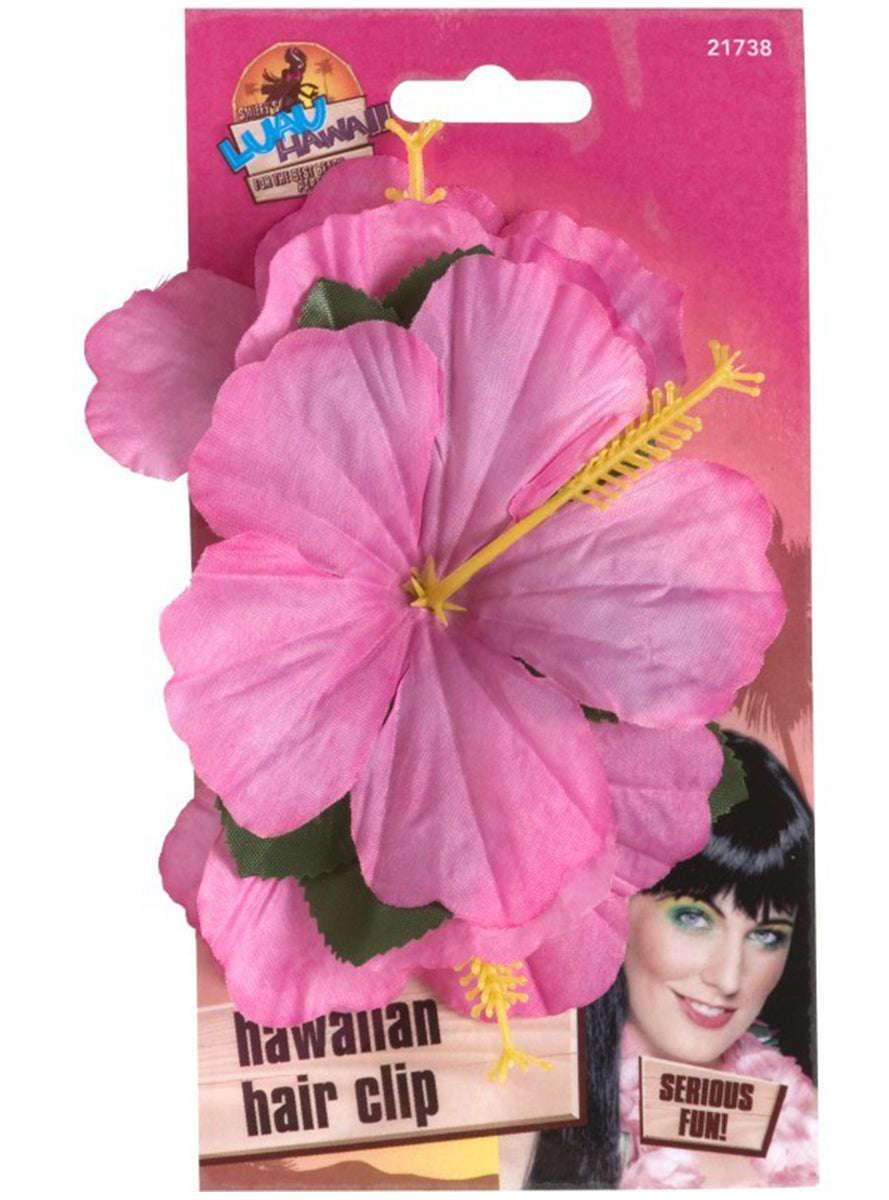 Pince à cheveux avec une fleure hawaïenne rose
