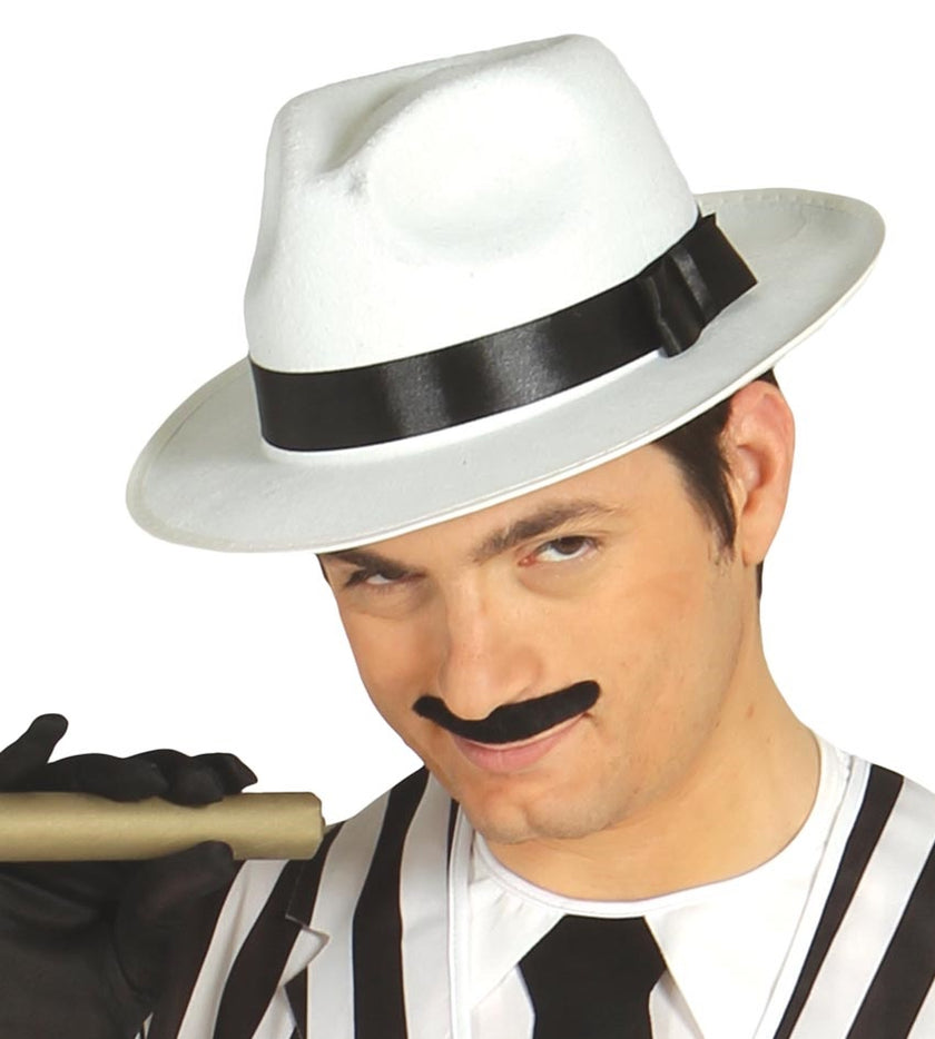 Chapeau de gangster blanc avec ruban noire