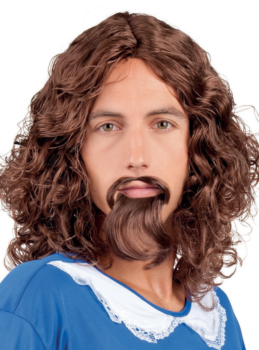 Perruque châtain mousquetaire avec bouc homme