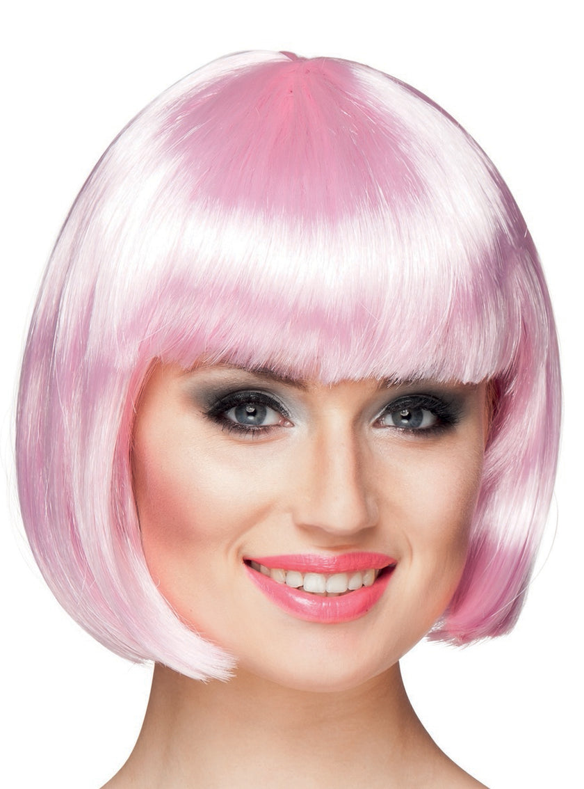 Perruque rose pâle frange femme