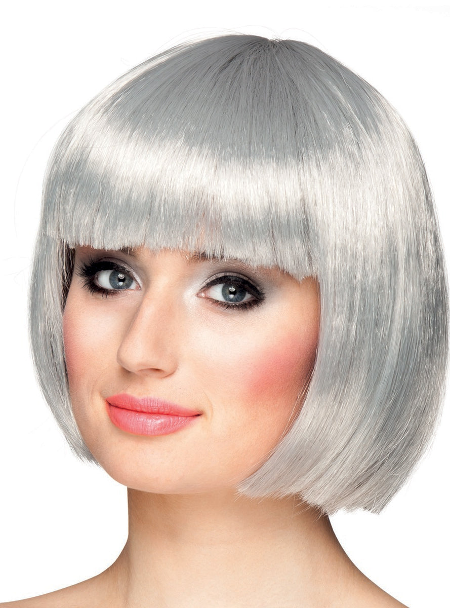 Perruque argent frange femme