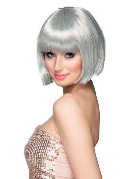 Perruque argent frange femme
