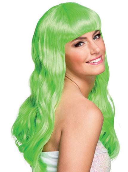 Perruque vert citron à frange femme