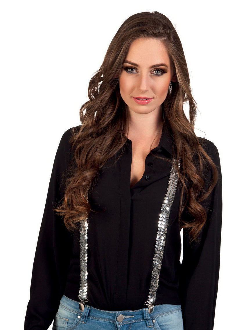 Bretelles paillettes argentés adulte