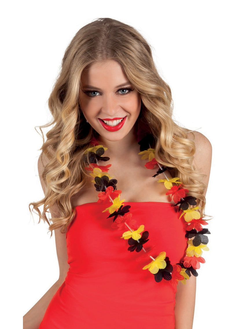 Collier Hawaien tricolore noir, jaune, rouge