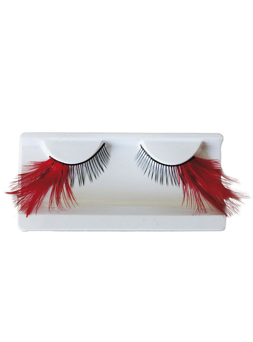 Faux-cils à plumes rouges et colle