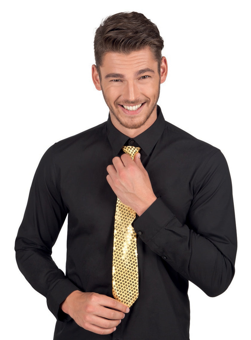 Cravate dorée en sequins pour adulte