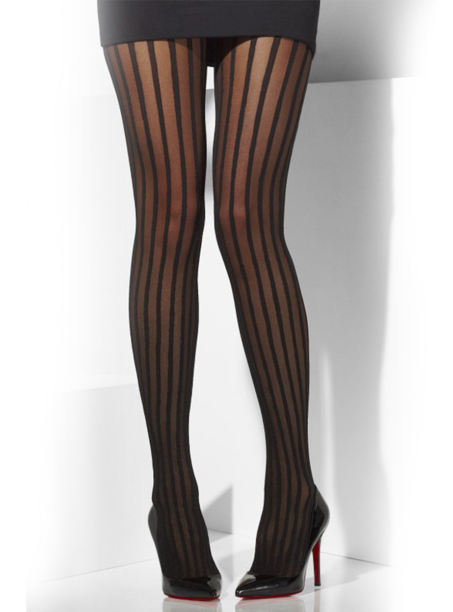 Collants noirs transparents à rayures années 20