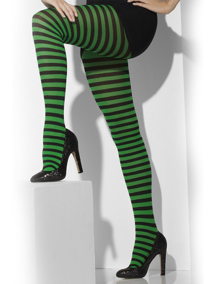 Collants rayés vert foncé et noir