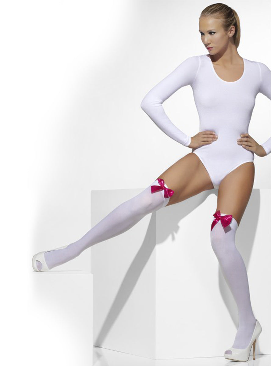 Bas blanc nœud rose