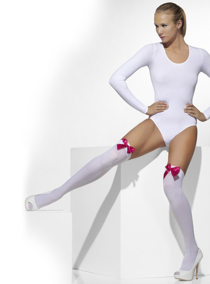 Bas blanc nœud rose