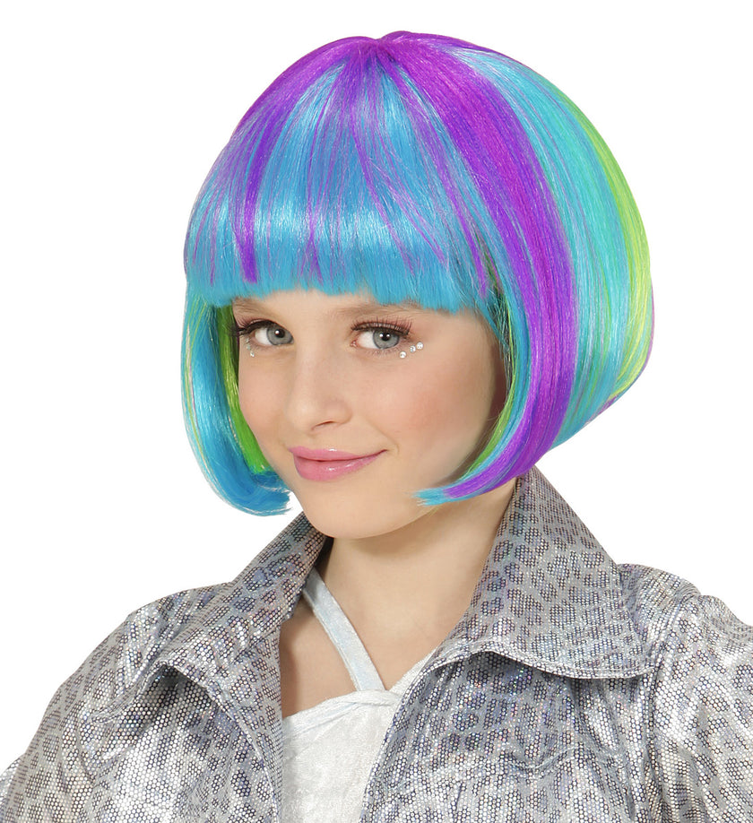 Perruque multicolore carré court fille