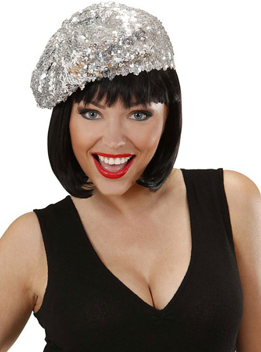 Béret à paillettes argenté
