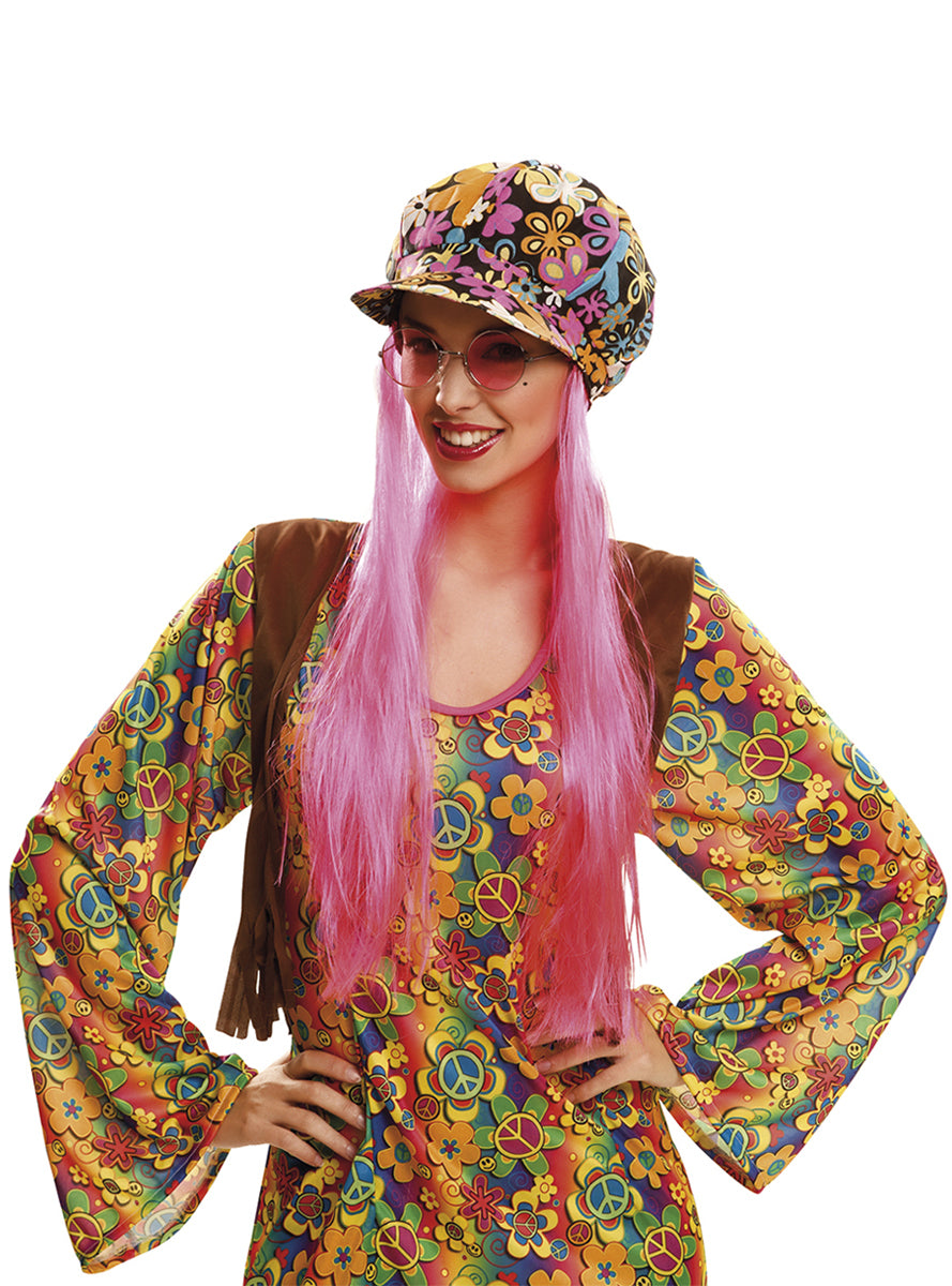 Chapeau Flower Power avec cheveux