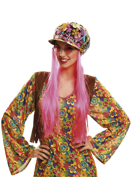 Chapeau Flower Power avec cheveux