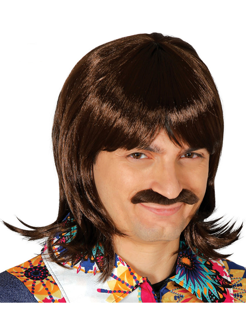 Perruque châtain avec moustache homme