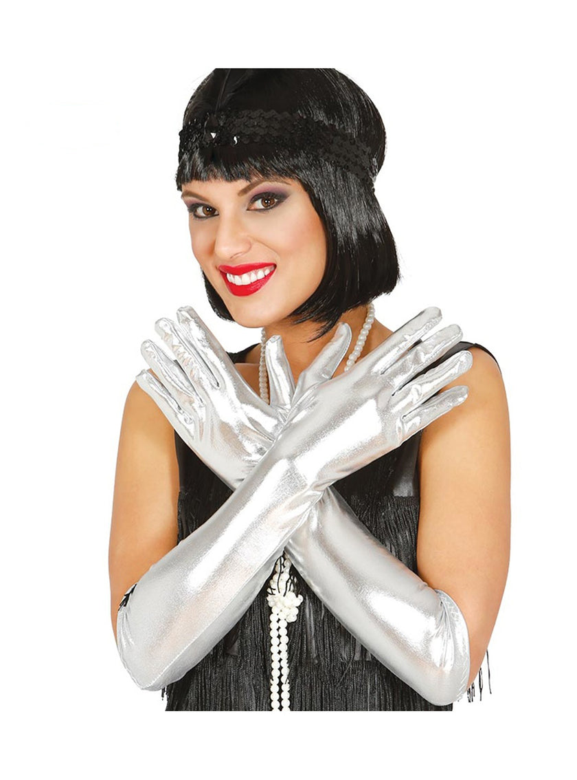 Gants longs argentés adulte